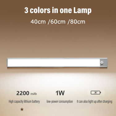 LED Strip Light med Bevegelsessensor – USB Oppladbar (40–80 cm, 3 Lysfarger)
