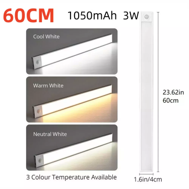 LED Strip Light med Bevegelsessensor – USB Oppladbar (40–80 cm, 3 Lysfarger)