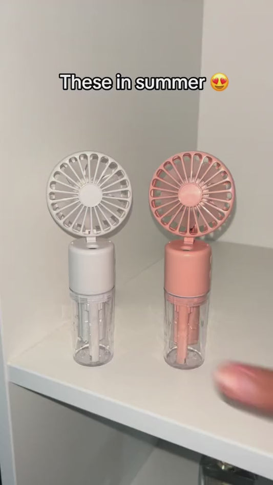 Bærbar Håndholdt Sprayvifte med Vanntåke – 4 Hastigheter | Oppladbar via USB